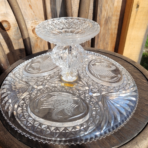 Vintage Hofbauer Crystal Swan Cake Stand 11" - Picture 10 of 12